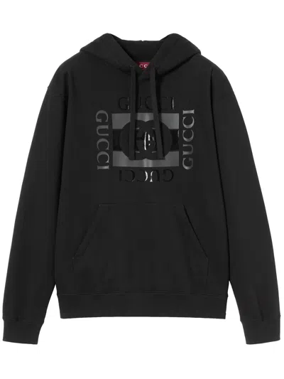 Gucci Men Cotton Sweatshirt With Gg Incrocio Print In Black