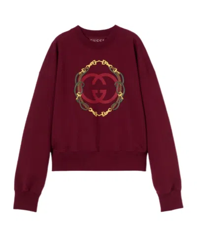 Gucci Cotton Jersey Sweatshirt With Print In Burgundy