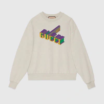 Gucci Cotton Jersey Sweatshirt With Print In Neutrals