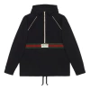 Gucci Logo Web Half-zip Cotton Jersey Hoodie In Black
