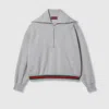 Gucci Grey Sweatshirt With Half Zip Closure And Web Detail On The Waist In Jersey Woman In Grey