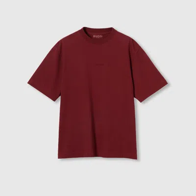 Gucci Cotton Jersey T-shirt With Embroidery In Burgundy