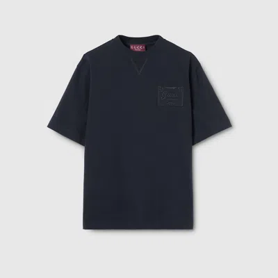 Gucci Cotton Jersey T-shirt With Embroidery In Blue