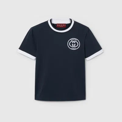 Gucci Cotton Jersey T-shirt With Embroidery In Blue