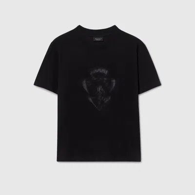 Gucci Cropped Crest Jersey T Shirt In Black