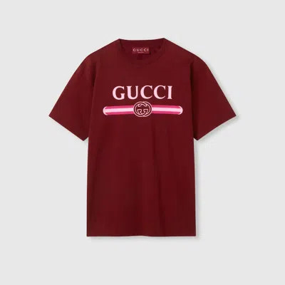 Gucci Burgundy Cotton Jersey Printed T-shirt In Red