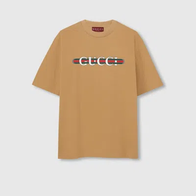 Gucci Cotton Jersey T-shirt With Print In Beige