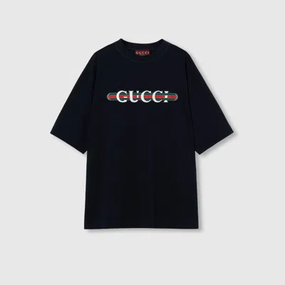 Gucci Cotton Jersey T-shirt With Print In Blue