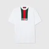 Gucci Men White Crewneck T-shirt Wth Maxi Web Print With Logo Lettering On The Front In Cotton Man In Gray