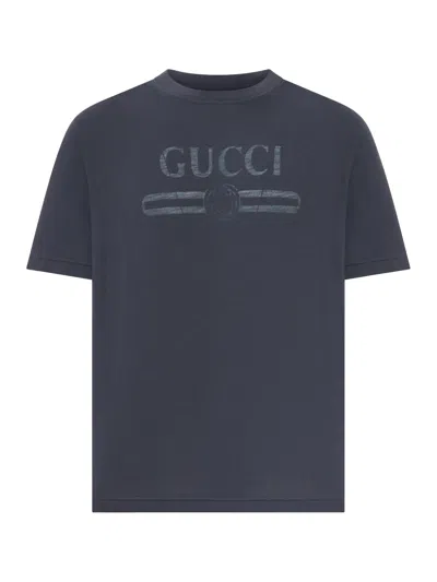 Gucci Cotton Jersey T-shirt With Devoré Detail In Blue