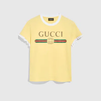 Gucci Cotton Jersey T-shirt With Print In Yellow