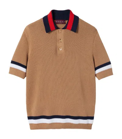 Gucci Cotton-knit Polo Shirt In Brown