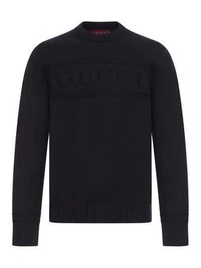 Gucci Cotton Knitted Sweater With Intarsia In Black