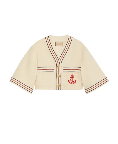 GUCCI GUCCI ANCHOR EMBROIDERED PATCH DETAIL GAUZE SHIRT