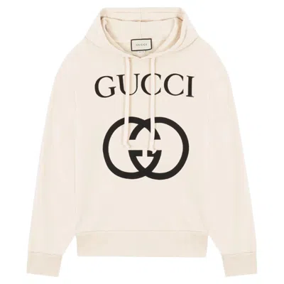 Pre-owned Gucci Cotton Logo Hoodie In White