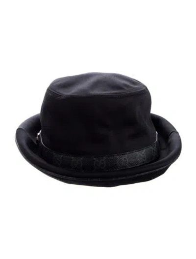 Pre-owned Gucci Cotton Logo Pattern Print Bucket Hat W/tags In Blue