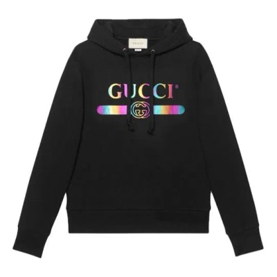 Gucci Cotton Logo Pullover Hooded Sweatshirt 'black'