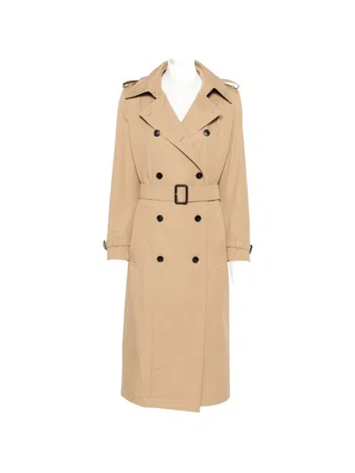 Gucci Long Cotton Trench Coat Belted Waist In Brown