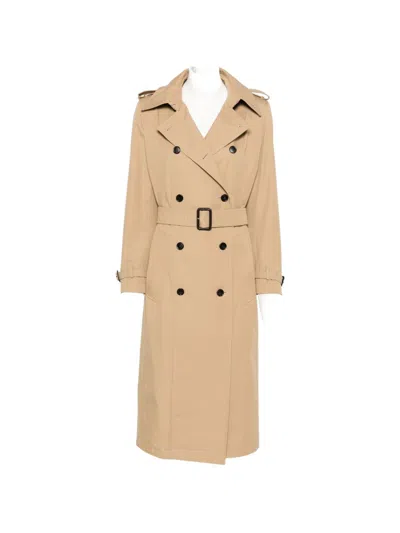 Gucci Long Cotton Trench Coat Belted Waist In Brown
