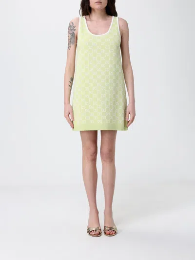 Gucci Cotton Mini Dress With Monogram Motif In Green