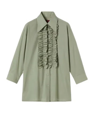 Gucci Cotton Muslin Shirt With Ruffle Trim In Green