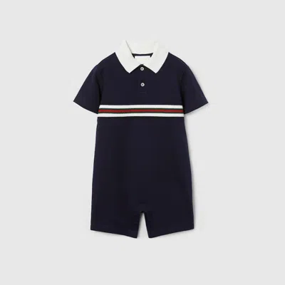Gucci Babies' Cotton One-piece With Web In Blue
