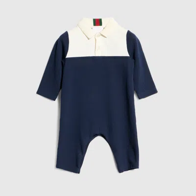 Gucci Babies' Cotton One-piece With Web In Blue