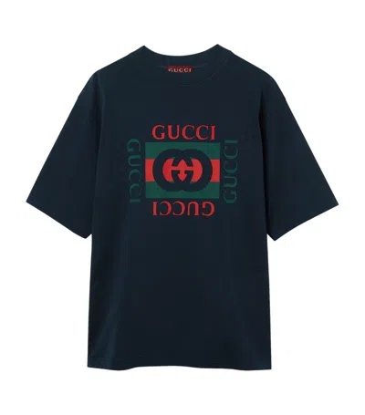 Gucci Cotton Oversized Logo T-shirt In Blue