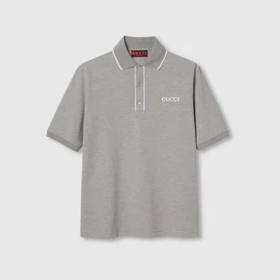 Gucci Cotton Piquet Polo Shirt In Gray