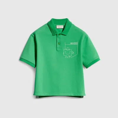 Gucci Kids' Cotton Piquet Polo Shirt In Green