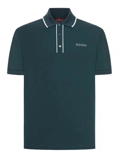 Gucci Men Cotton Piquet Polo Shirt With Embroidered Logo In Green