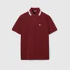 Gucci Bordeaux Polo Shirt With Striped Motif On The Collar And Double G Embroidery On The Front In C