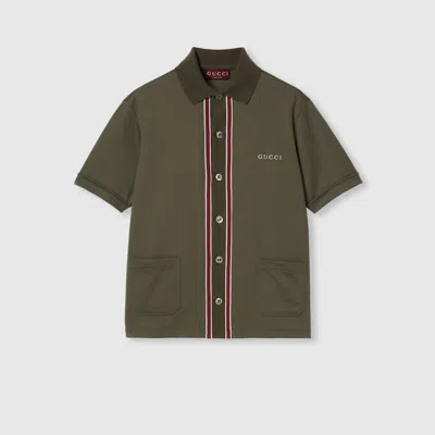Gucci Cotton Piquet Polo Shirt With Embroidery In Green