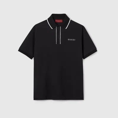 Gucci Cotton Piquet Polo Shirt With Embroidery In Black