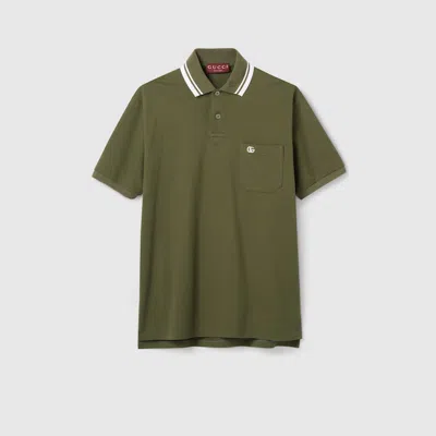 Gucci Cotton Piquet Polo Shirt With Embroidery In Green