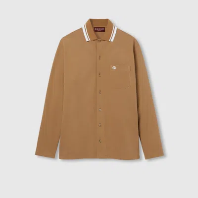 Gucci Cotton Piquet Polo Shirt With Embroidery In Beige