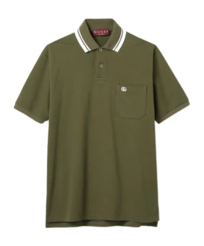 Gucci Cotton Piquet Polo Shirt With Embroidery In Green