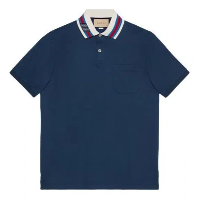 Gucci Cotton Piquet Polo Shirt With Square Gg 'blue'