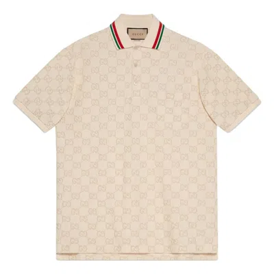 Gucci Cotton Piquet Polo With Gg 'ivory' In Neutral