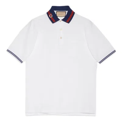 Gucci Cotton Piquet Polo With Interlocking G 'white Blue'