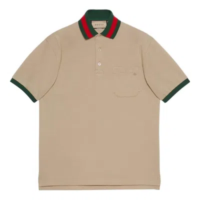 Gucci Cotton Piquet Polo With Web Collar 'beige' In Brown