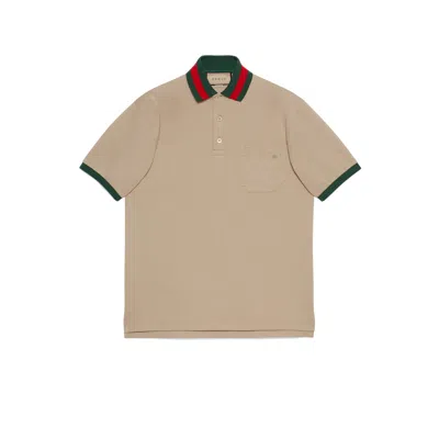 Gucci Cotton Piquet Polo With Web Collar In Brown