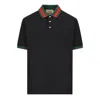 Gucci Stretch Cotton Blend Polo Shirt W/ Web In Black