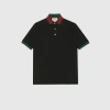 Gucci Stretch Cotton Blend Polo Shirt W/ Web In Black
