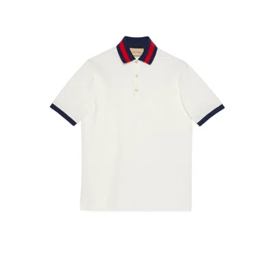 Gucci Web Stripe-collar Piqué Polo Shirt In White