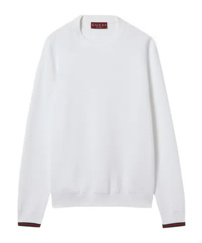 Gucci Cotton Piquet Sweater With Web In White
