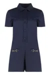 Gucci Embellished Leather-trimmed Canvas-jacquard Playsuit