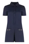 Gucci Embellished Leather-trimmed Canvas-jacquard Playsuit