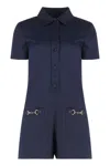 Gucci Gg Canvas Jumpsuit With Horsebit In Blue