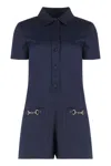 Gucci Gg Canvas Jumpsuit With Horsebit In Blue